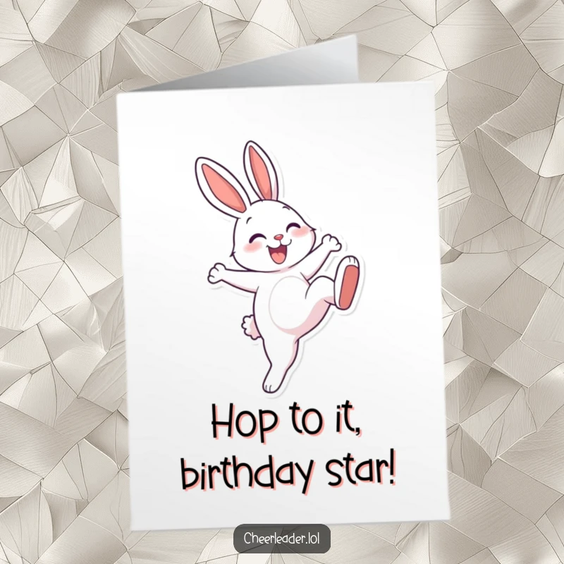 Funny Free Printable Birthday Card showing a smiling rabbit in mid-air performing a high kick.