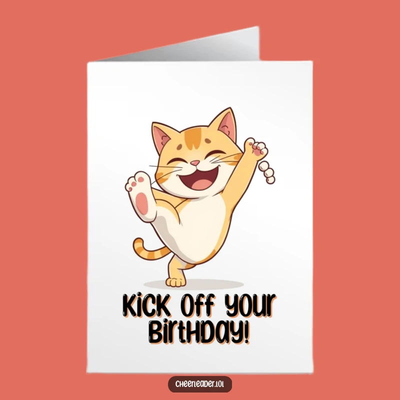 Free Printable Funny Cat Birthday Card: Karate Kick Joke Downloadable Gift