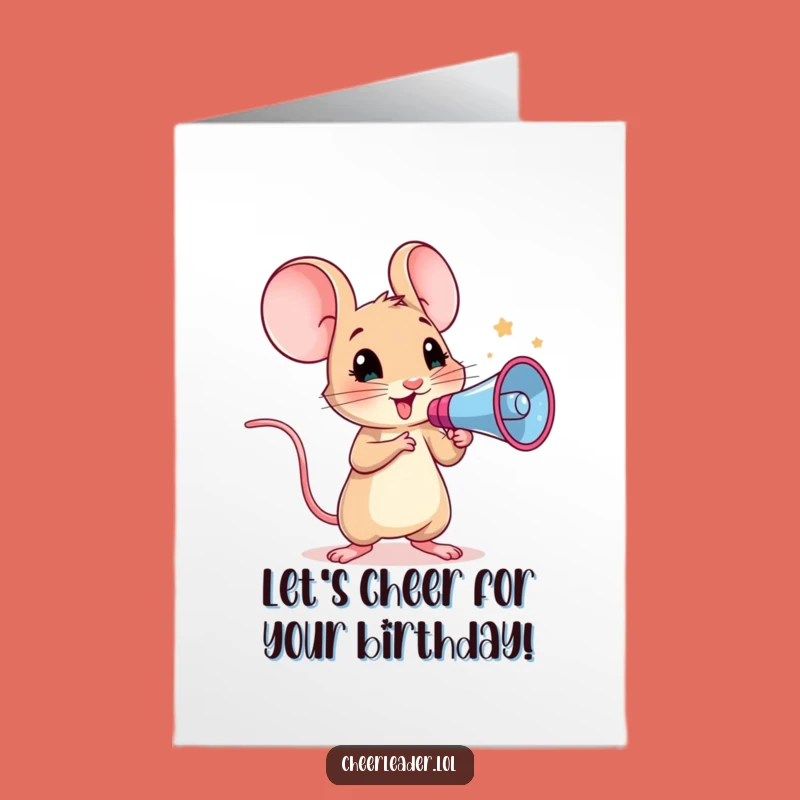 Free Printable Birthday Card: Mouse Cheerleader, Megaphone, Fun Birthday Cheer Gift