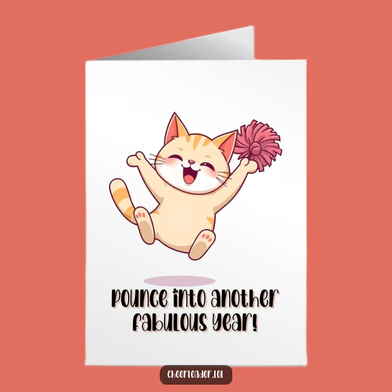 Free Printable Birthday Card: Giggling Cat Leap Funny Downloadable Gift