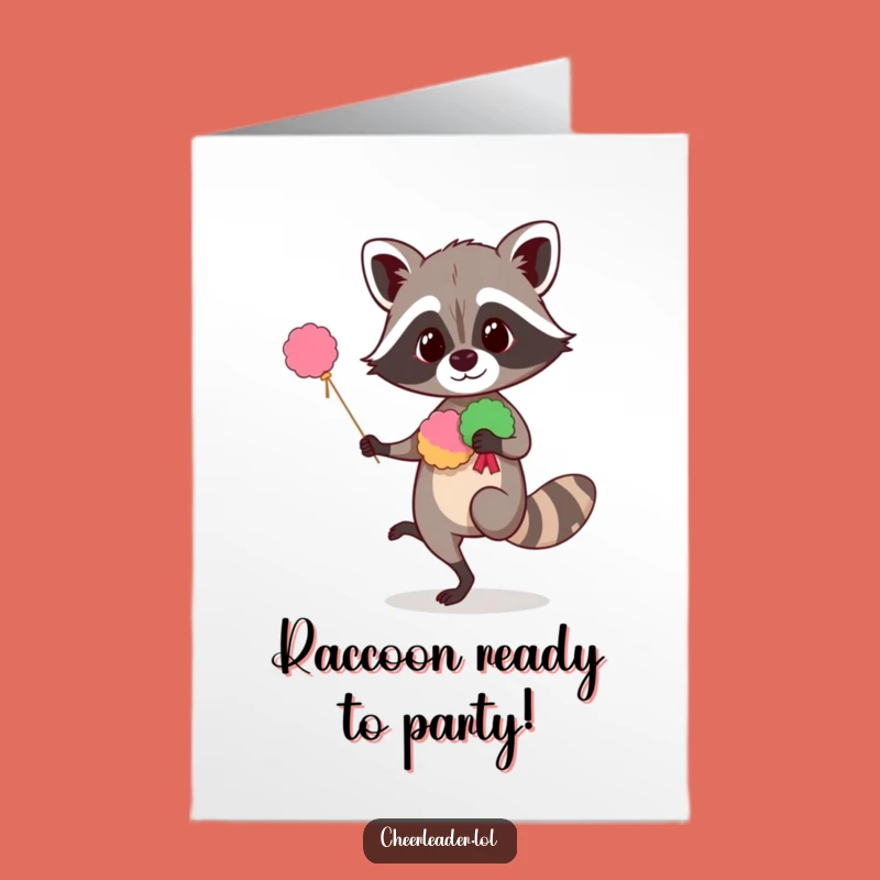 Free Printable Birthday Card: Raccoon Cheerleader - Funny Downloadable Gift