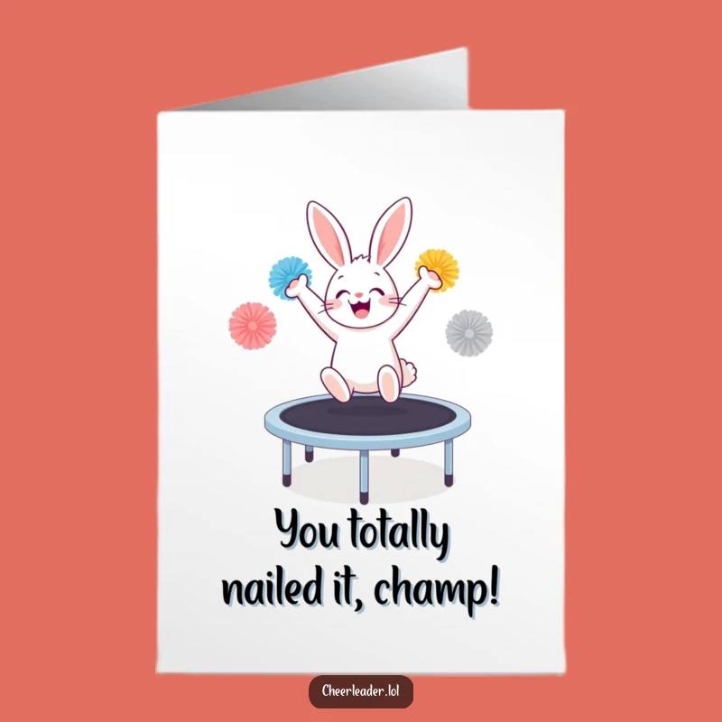 Free Printable Bunny Congrats Card: Joyful Trampoline Rabbit, Ideal Funny Downloadable Celebration
