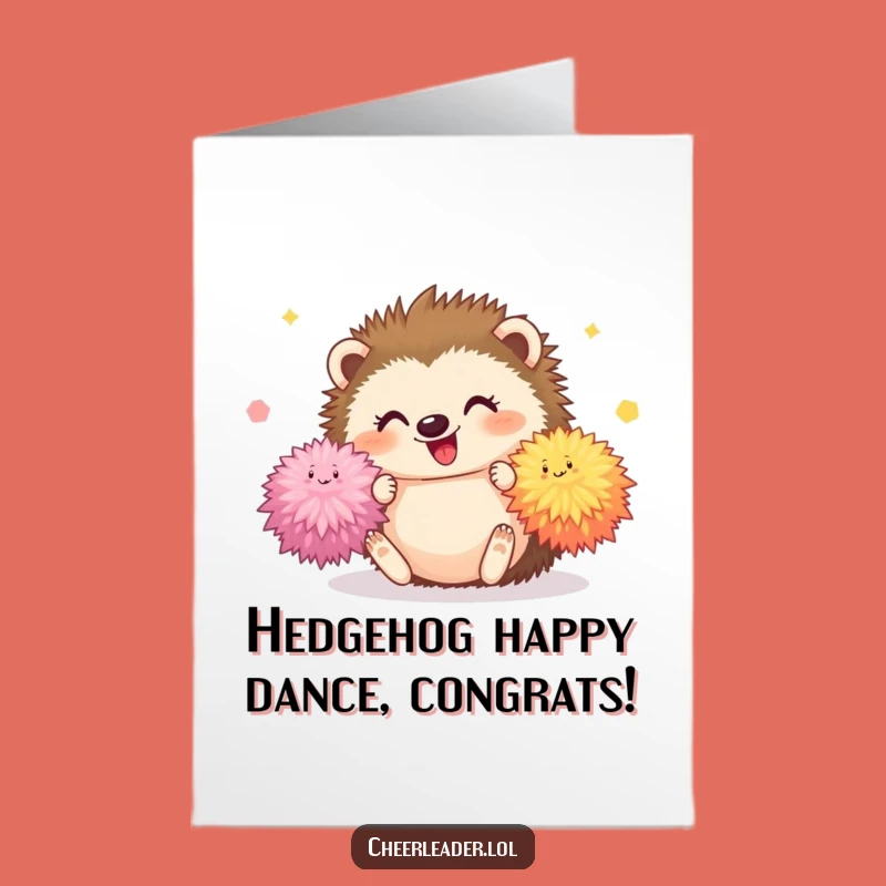 Free Printable Congrats Card: Cute Hedgehog Pom-Poms, Celebration Downloadable Gift