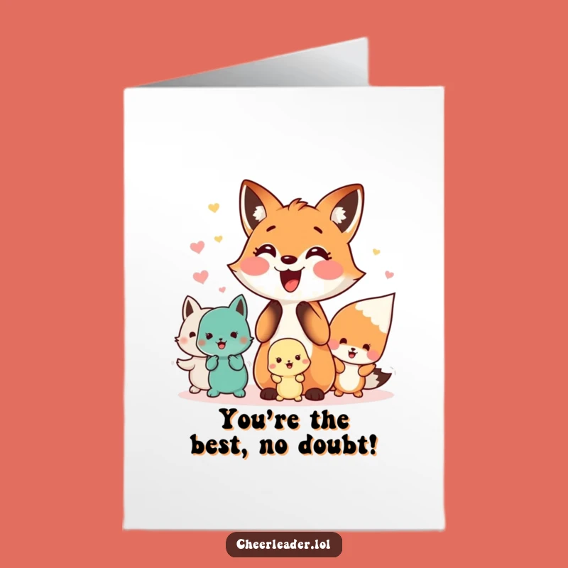 Free Printable Congrats Card: Fox Leading Animal Squad Cheer Celebration Downloadable