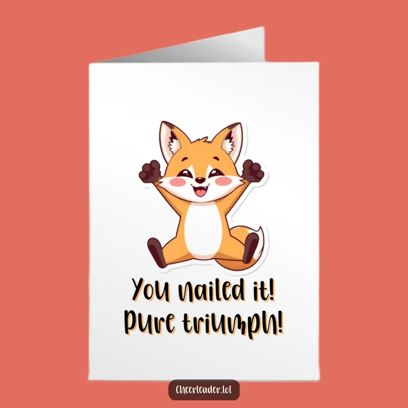 Free Printable Congrats Card: Funny Fox Triumph - DIY Downloadable Celebration Gift