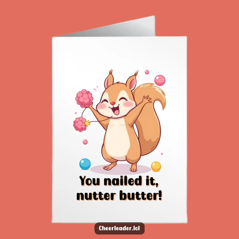Free Printable Squirrel Congrats Card: Giggling Cartwheel Downloadable for Cheerful Achievement Gift