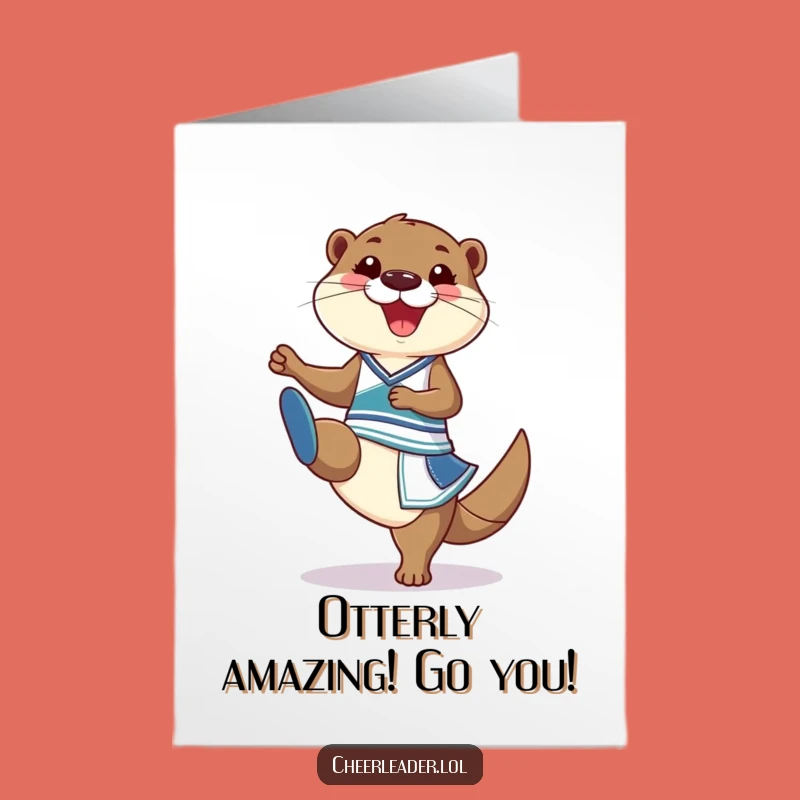 Free Printable Congrats Card: Otter Cheerleader Funny Downloadable Gift for Big Wins!