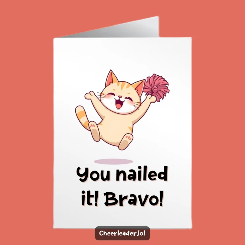 Free Printable Congrats Card: Giggling Cat Triumphant Leap Downloadable Gift