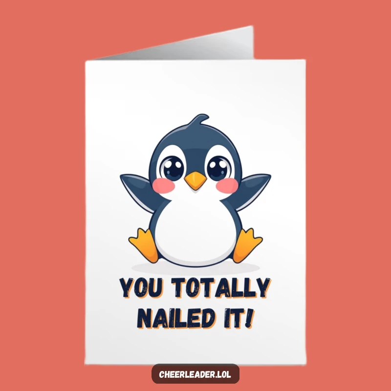 Free Printable Congrats Card: Penguin Split, Wide Eyes, Celebrate with Extreme Flair