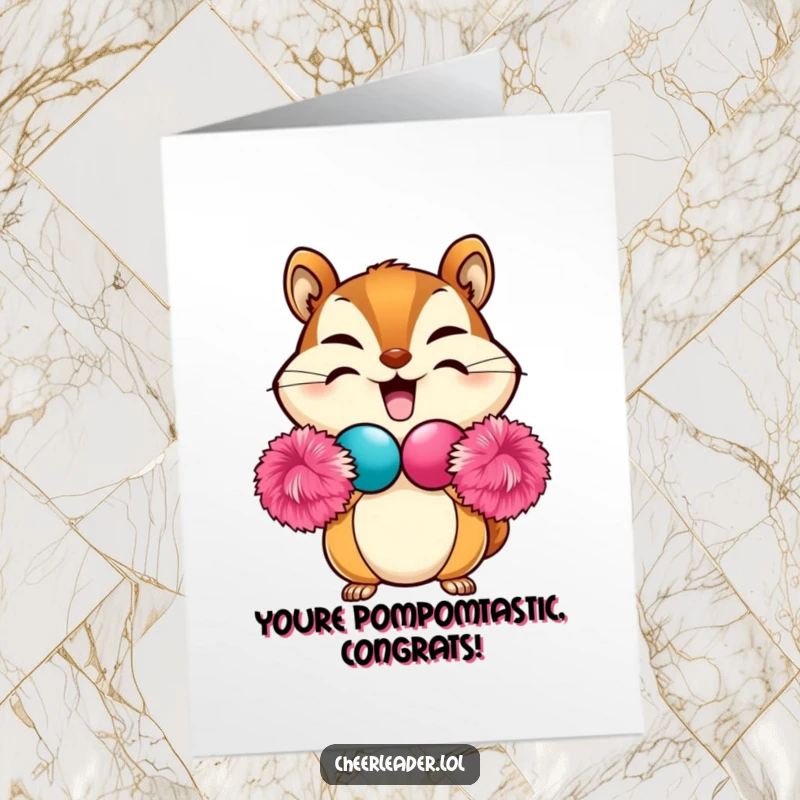 Funny Free Printable Congrats Card: Chipmunk forms heart shape with pom-poms, expressing love and joy, great DIY.