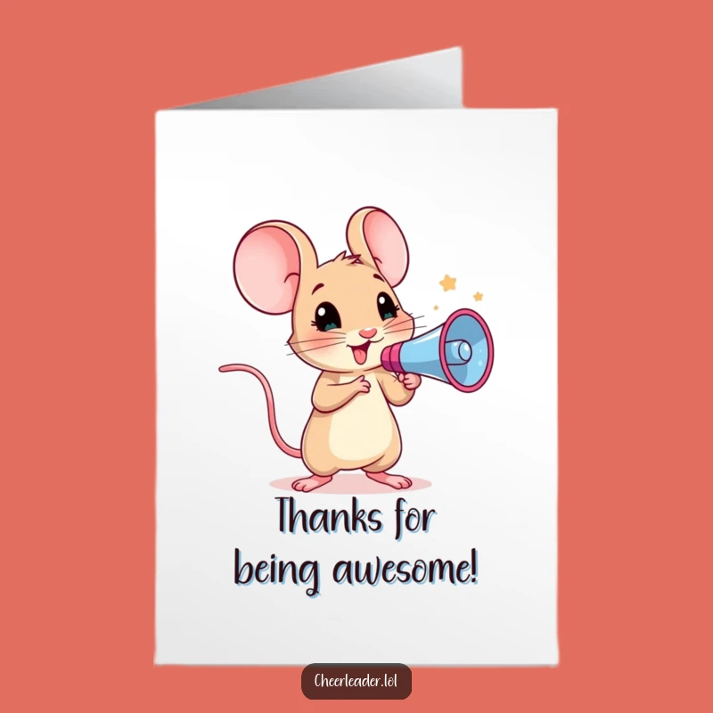 Free Printable Thank You Card: Mouse Cheerleader, Megaphone, Express Thanks Loudly