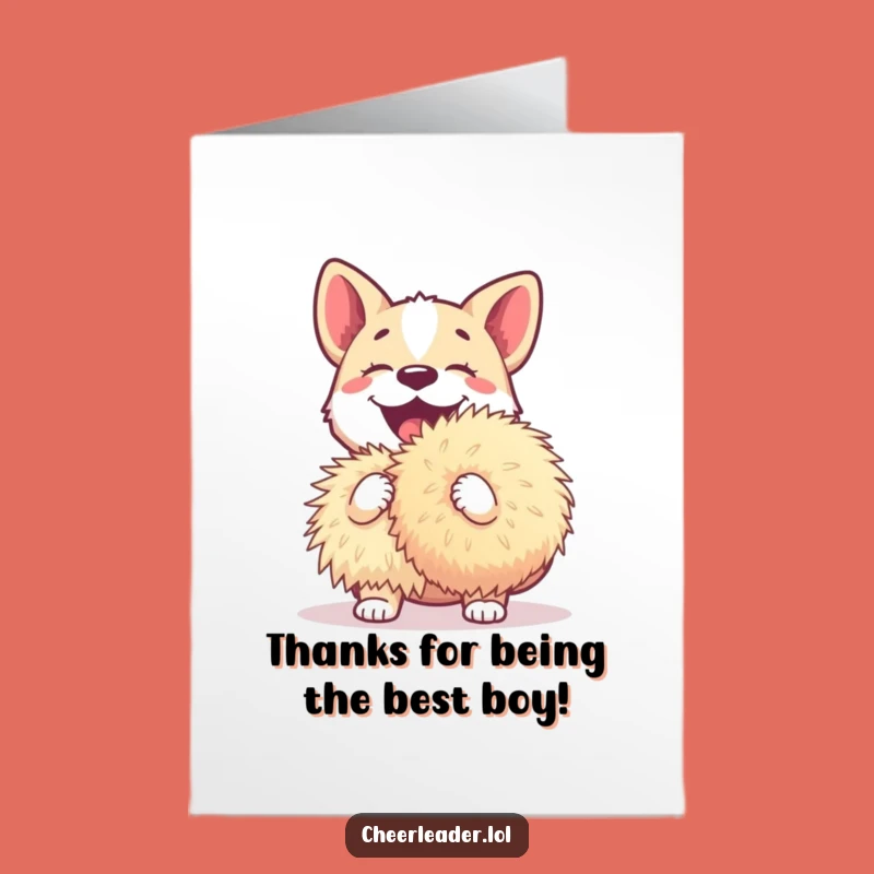 Free Printable Thank You Card: Grateful Dog with Pom-Pom Funny Downloadable Gift