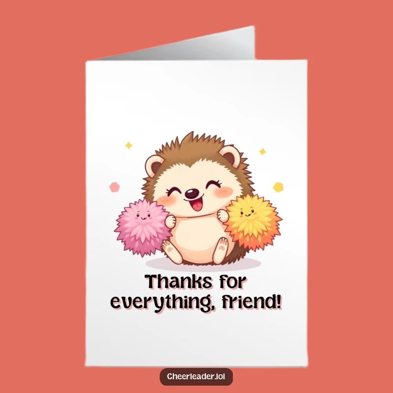 Free Printable Thank You Card: Hedgehog Pom-Poms, Grateful Downloadable Gift
