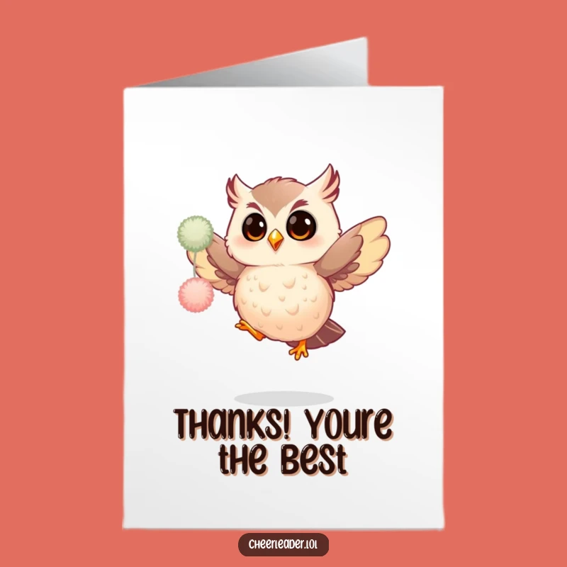 Free Printable Thank You Card: Giggling Owl Pom-Pom Jump Expressing Gratitude