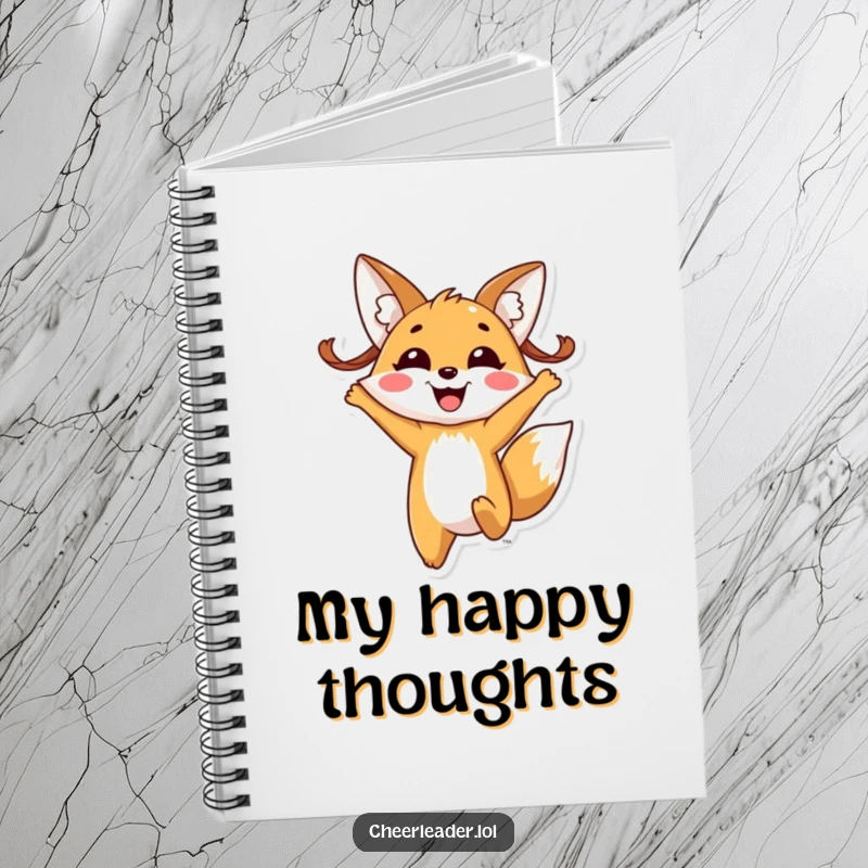 Funny fox pigtails notebook, showing a cheerful fox with pigtails joyfully jumping with a big, happy smile.