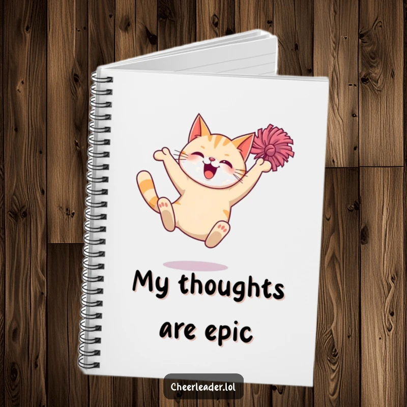 Funny Cat Notebook: A lined notebook featuring a giggling cat performing a dynamic pom-pom flourish, inspiring fun notes.