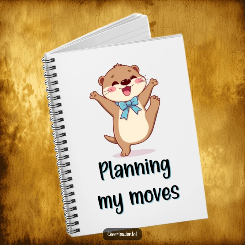 Funny notebook with a joyful otter wearing a ribbon, performing a high kick, offering ample space for notes and creative planning.