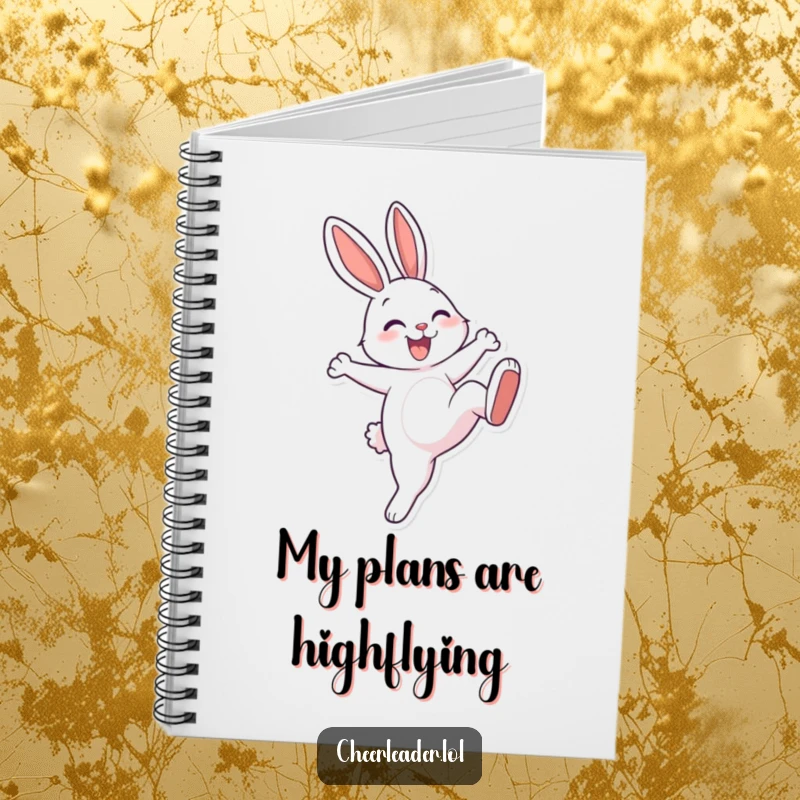 Funny, cheerful rabbit performing a high kick on a notebook cover. Ideal for an energetic journal.