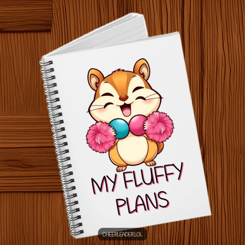 Funny Chipmunk Notebook with a beaming chipmunk forming a heart shape using two fluffy pom-poms, ideal for journaling and notes.