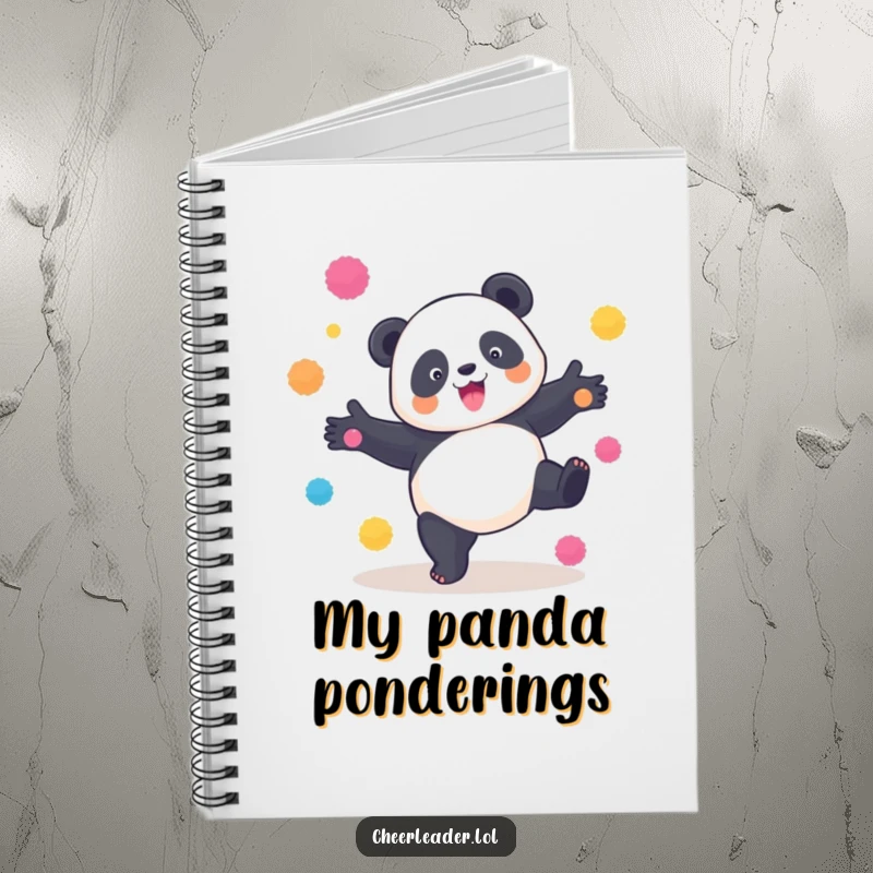 Funny Panda Cartwheel Notebook: A playful panda performing a cartwheel with bright pom-poms, inspiring dynamic note-taking.