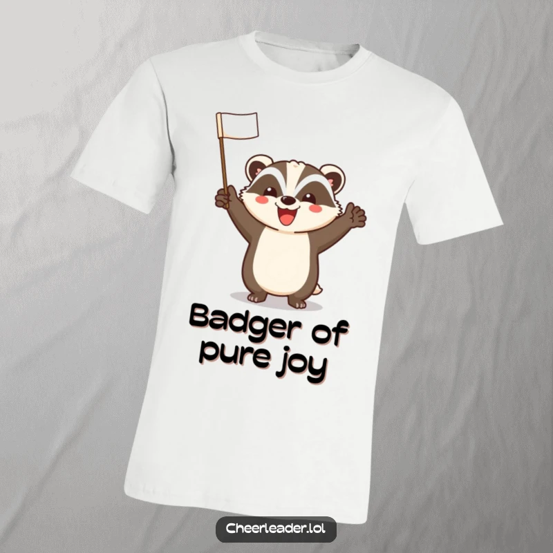 Funny Badger T-Shirt: A happy badger enthusiastically leads a cheer, its loud smile infectious and full of joy.
