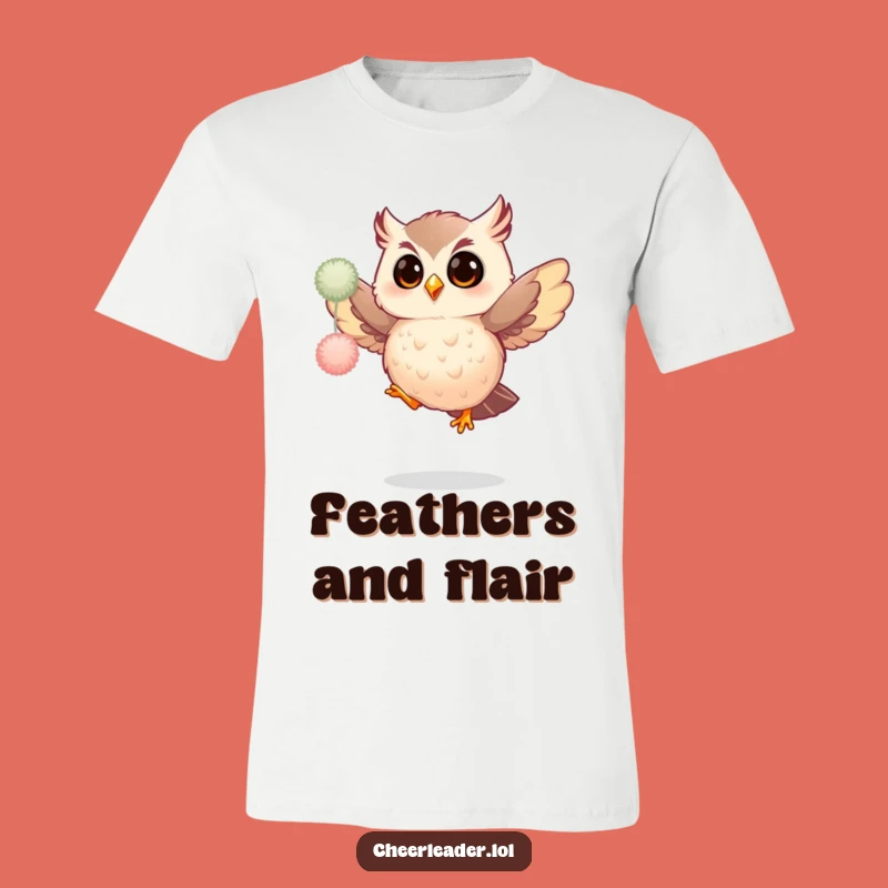 Funny Giggling Owl Pom-Pom Jump T-Shirt - Hilarious Gift for Cheer Enthusiasts