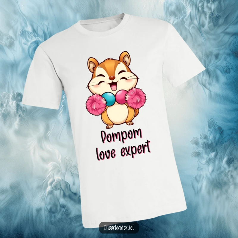Funny Chipmunk T-Shirt showing a beaming chipmunk making a heart with two pom-poms, a cute and humorous graphic for gift-giving.