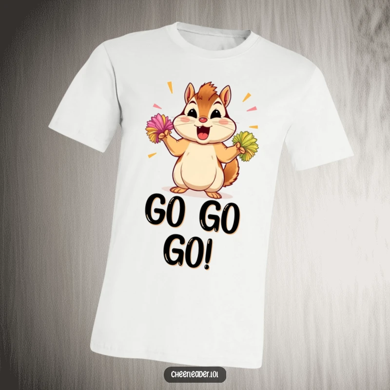 Funny chipmunk t-shirt, showing a determined chipmunk shaking energetic pom-poms, embodying pure enthusiasm and drive.