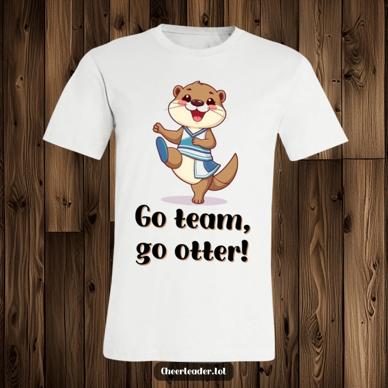 Funny T-Shirt showcasing an otter in a cheerleader outfit executing a high kick with a cheerful grin.