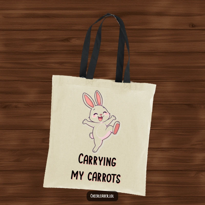 Funny, cheerful rabbit with a big smile performing a high kick on a tote bag. Ideal for gym or daily use.